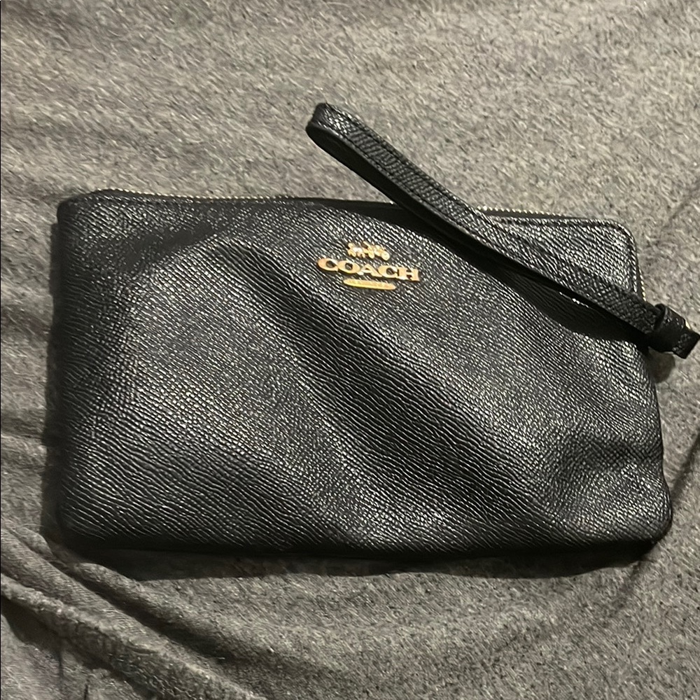 Coach Textured Black Wristlet with Gold Accents